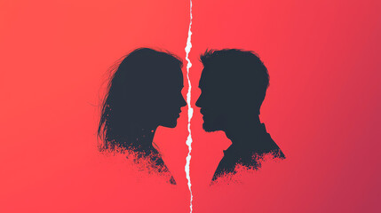 Silhouettes of a man and woman separated by a crack.