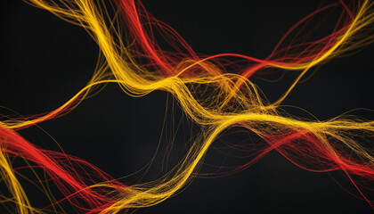 Red And Yellow connections, neural connections , 3d graphics, geometric abstract art of intelligence