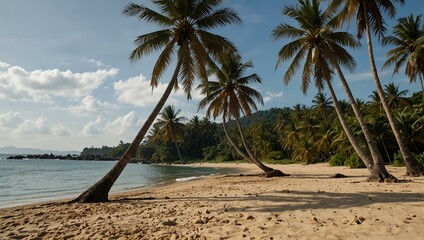 Coconut trees on a beach.