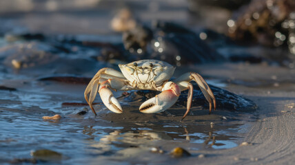 Crab On A Rock Near The Water