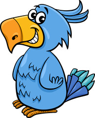 funny cartoon blue parrot tropical bird character