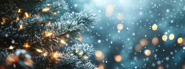 Fototapeta premium Background holiday tree light xmas card winter happy green merry. Gold tree festive background holiday red blue noel eve decor ornament banner branch night white year frame new greeting gift snow