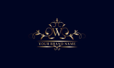 Elegant initial letter W monogram template. Exquisite illustration of company brand, emblem for restaurant, royalty, boutique, cafe, hotel, heraldic, jewelry, fashion.