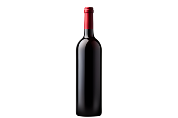 An empty blank bottle of red wine isolated on transparent background