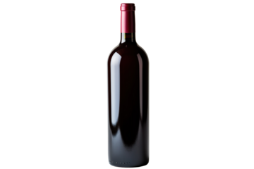 An empty blank bottle of red wine isolated on transparent background