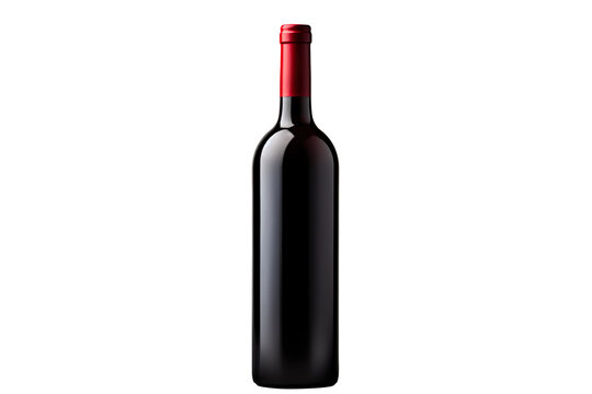 An empty blank bottle of red wine isolated on transparent background
