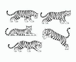 Obraz premium Wild animal tiger silhouette EPS vector isolated illustration template on a white background