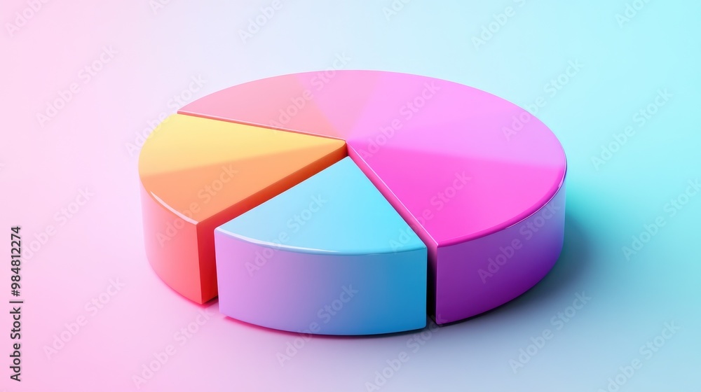 Poster a 3d pie chart representing budget allocation, with interactive segments and a soft gradient backgro