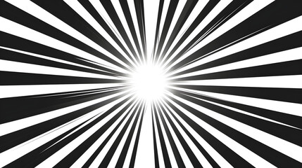 Obraz premium Black and white sunburst abstract on white and transparent background. Ray burst, explosion, comic big bang. Superhero action speed frame. Radial lines. Monochrome design element. Textured backdrop