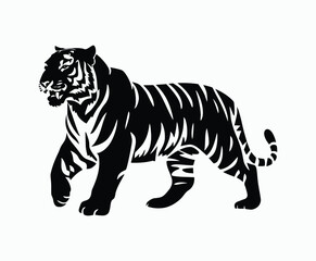 Fototapeta premium Wild animal tiger silhouette EPS vector isolated illustration template on a white background