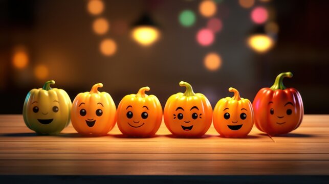 Smiling Pumpkins on a Wooden Table