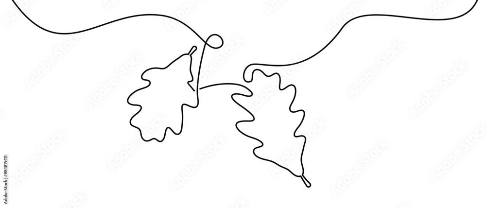 Canvas Prints vector illustration of two oak leaves connected by a flowing line, perfect for simple and elegant de