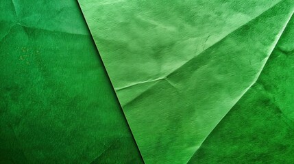 Close-up of wrinkled green paper texture, ideal for scrapbooking and crafting. Top view