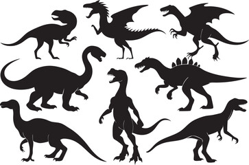 Cartoon vector black dinosaur silhouette clipart