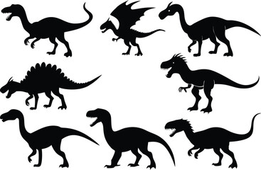 Cartoon vector black dinosaur silhouette clipart