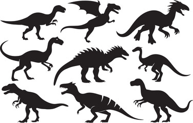 Cartoon vector black dinosaur silhouette clipart
