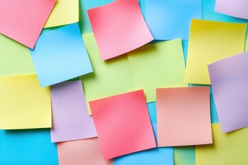 Fototapeta premium Self-adhesive labels for notes and reminders on sticky pads and notebooks for workplace use and message backgrounds
