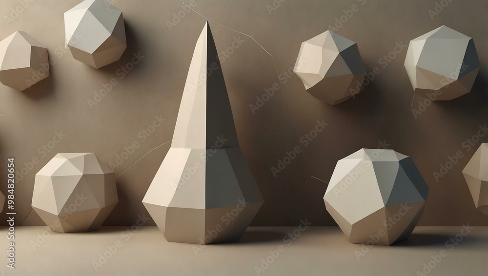 Poster elegant 3d minimal element with geometric shapes and soft neutral tones.