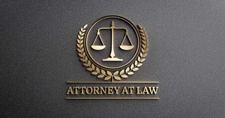 Attorney at Law: Golden Icon with Scales of Justice and text. Legal Concept