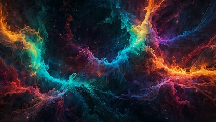Ethereal light waves in a cosmic landscape with vibrant colors.