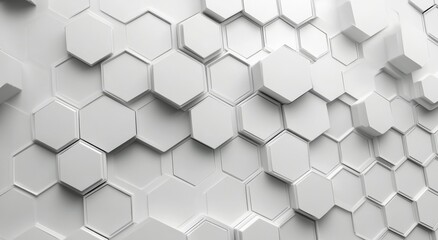 Fototapeta premium Modern white hexagonal wall design showcased in a contemporary interior space