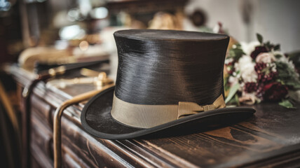 Vintage Top Hat On A Wooden Surface