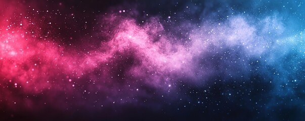 Fototapeta premium Vibrant cosmic cloud blending shades of pink and blue, featuring sparkling stars set against a dark cosmic backdrop.