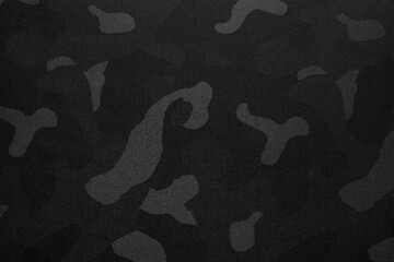 Camouflage pattern. Trendy dark gray camouflage fabric. Military texture. Dark back.