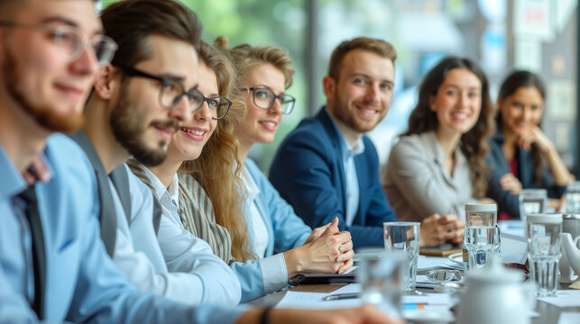 A group of people sitting around a conference table