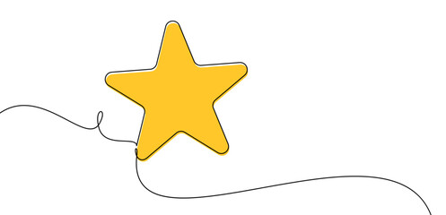 Vector illustration of a bright yellow star connected to a flowing black line, featuring a minimalist design.