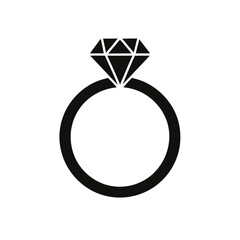 a wedding ring or diamond ring vector silhouette, isolated white background, 