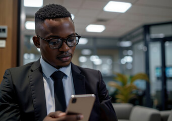 Fototapeta premium A man in a suit and tie looking at his phone