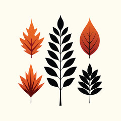 Autumn leaves collection vector silhouette, isolated white background, 
