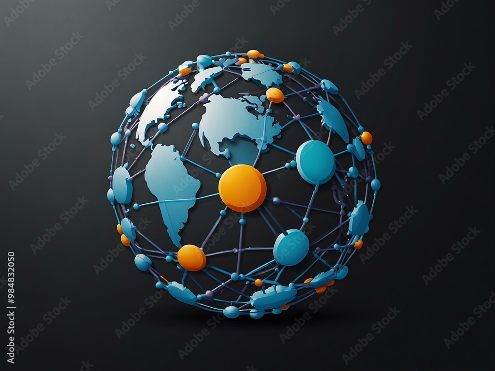 Poster global network connection icon - replaceable vector design
