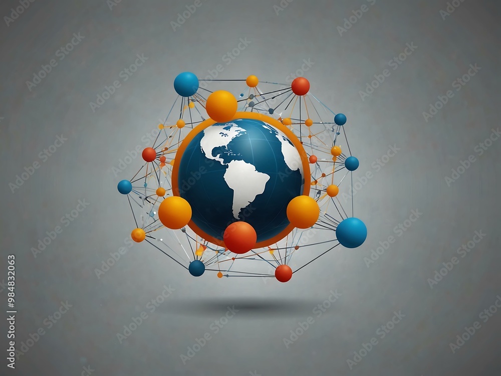 Poster global network connection icon - replaceable vector design
