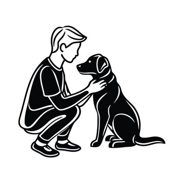 recommend clip art: human and animal in line art style vector, isolated white background, 