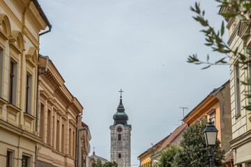 Beautiful city and street shot with St. Francis' Church. Historic city center at day. Summer...