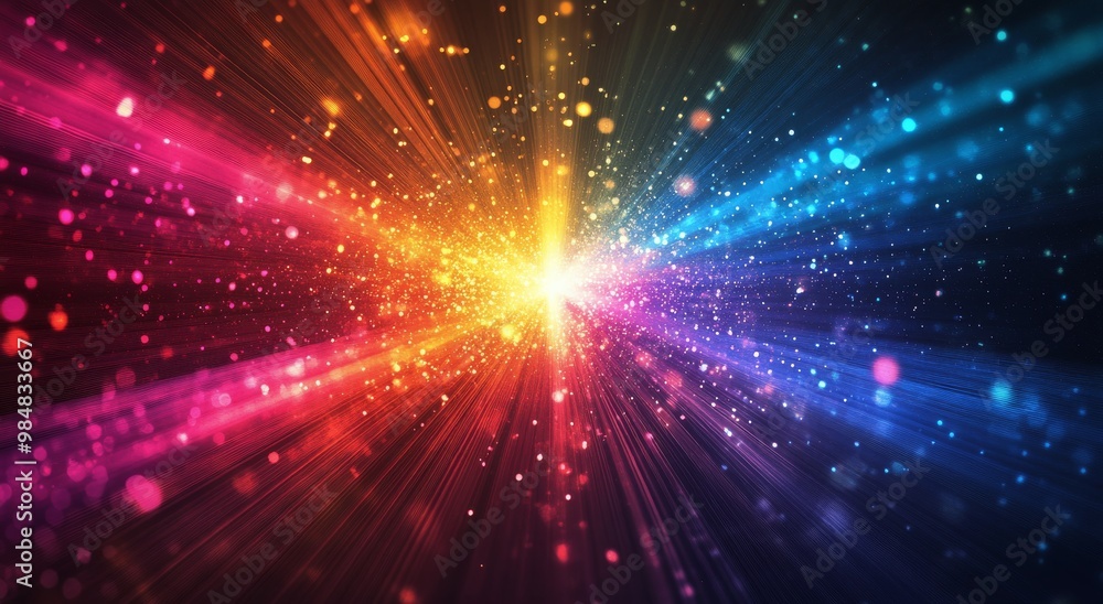 Poster vibrant explosion of light and color radiating from the center in a captivating display