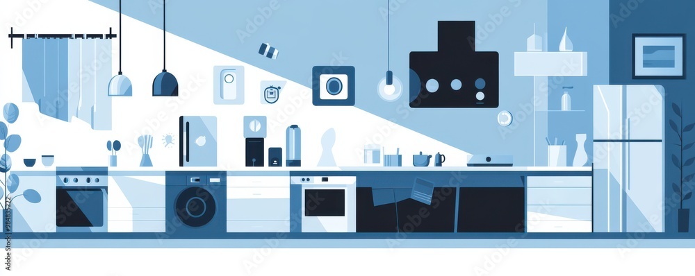 Poster flat design illustration of smart home technology with connected devices and innovative solutions re