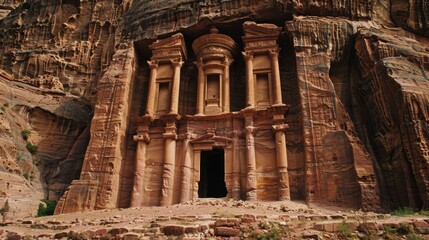 Majestic Ancient Sandstone Palace Facade in Desert Landscape