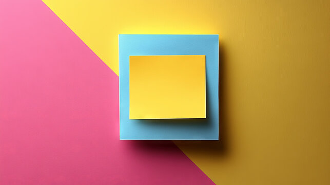 Blank yellow sticky note on a blue sticky note
