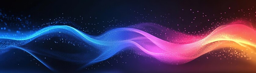 Obraz premium Vibrant abstract wave graphics in blue and pink hues, creating a dynamic and energetic visual flow against a dark background.