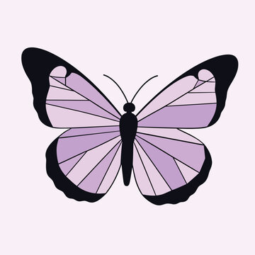 recommend clip art: Illustration of a purple butterfly with black outlines on a light lavender background.