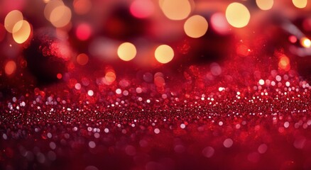 Vibrant red glitter background with shimmering bokeh highlights for festive occasions