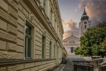 Beautiful city and street shot with St. Francis' Church. Historic city center at day. Summer...