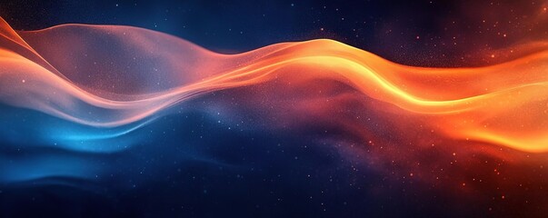 Obraz premium A mesmerizing blend of blue and orange abstract waves, creating an ethereal atmosphere with vibrant movement and depth.