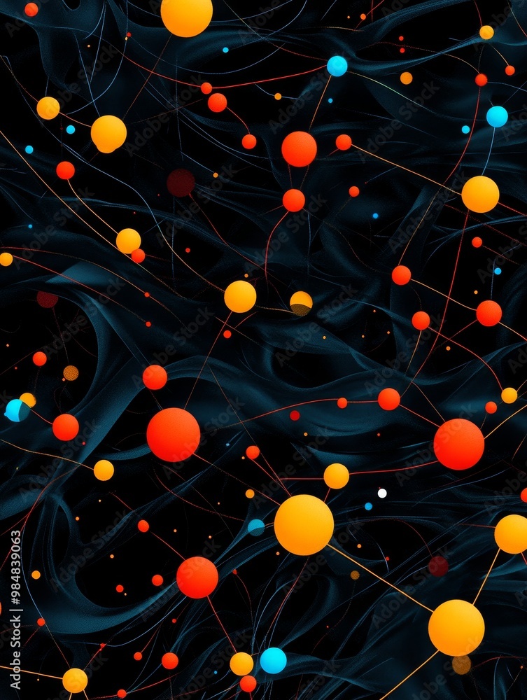Poster abstract digital art depicting a network of interconnected dots and lines, symbolizing the interconn
