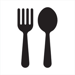 Spoon and fork icon silhouette on white background
