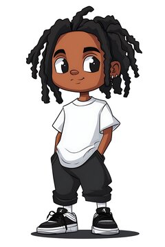 Cartoon illustration of a cute black boy with dreadlocks