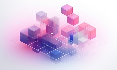 Fototapeta premium Abstract 3D geometric shapes with pink and blue tones on white background.
